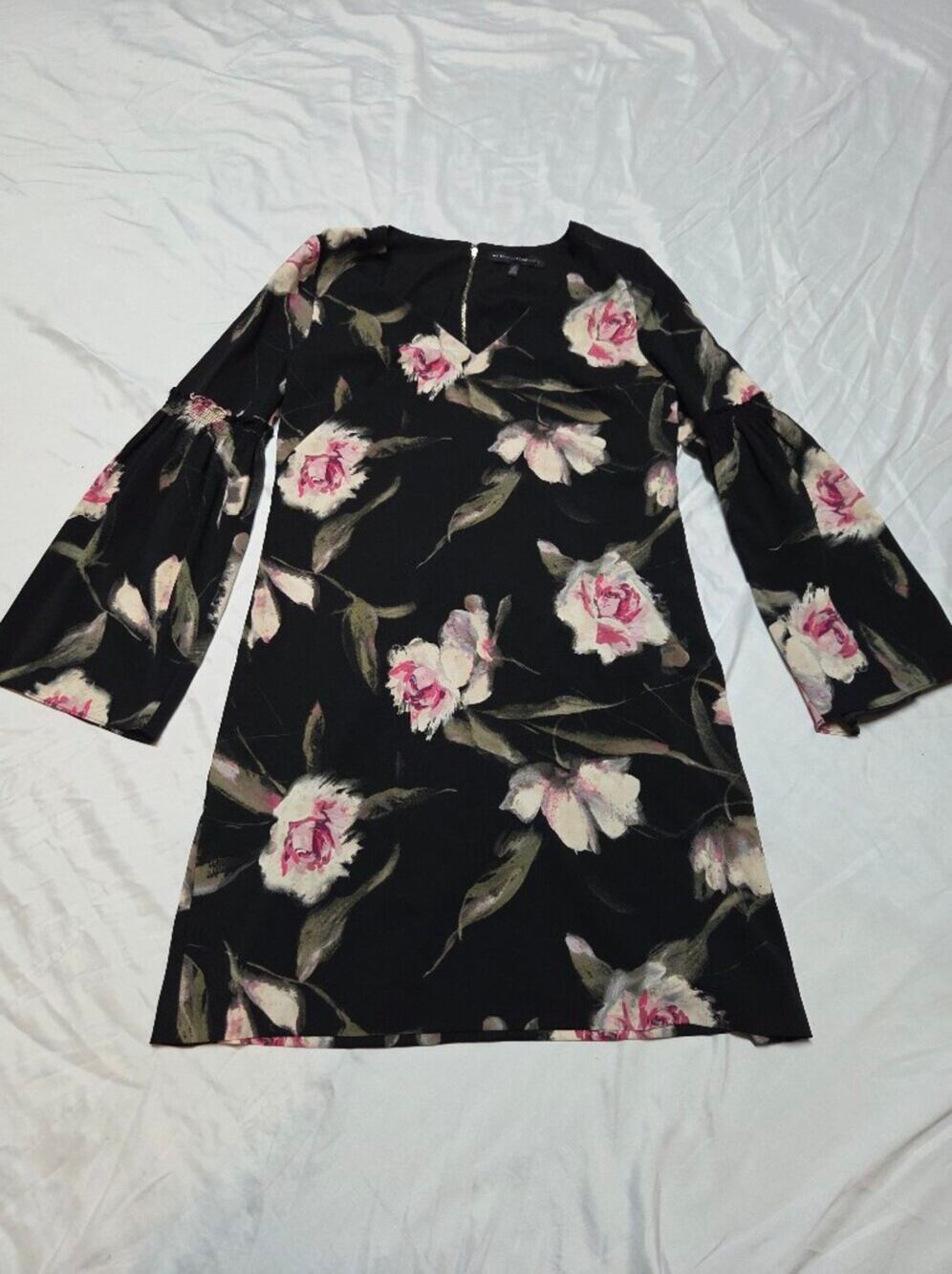 White House Black Market Black Dress with Subtle Floral Accents